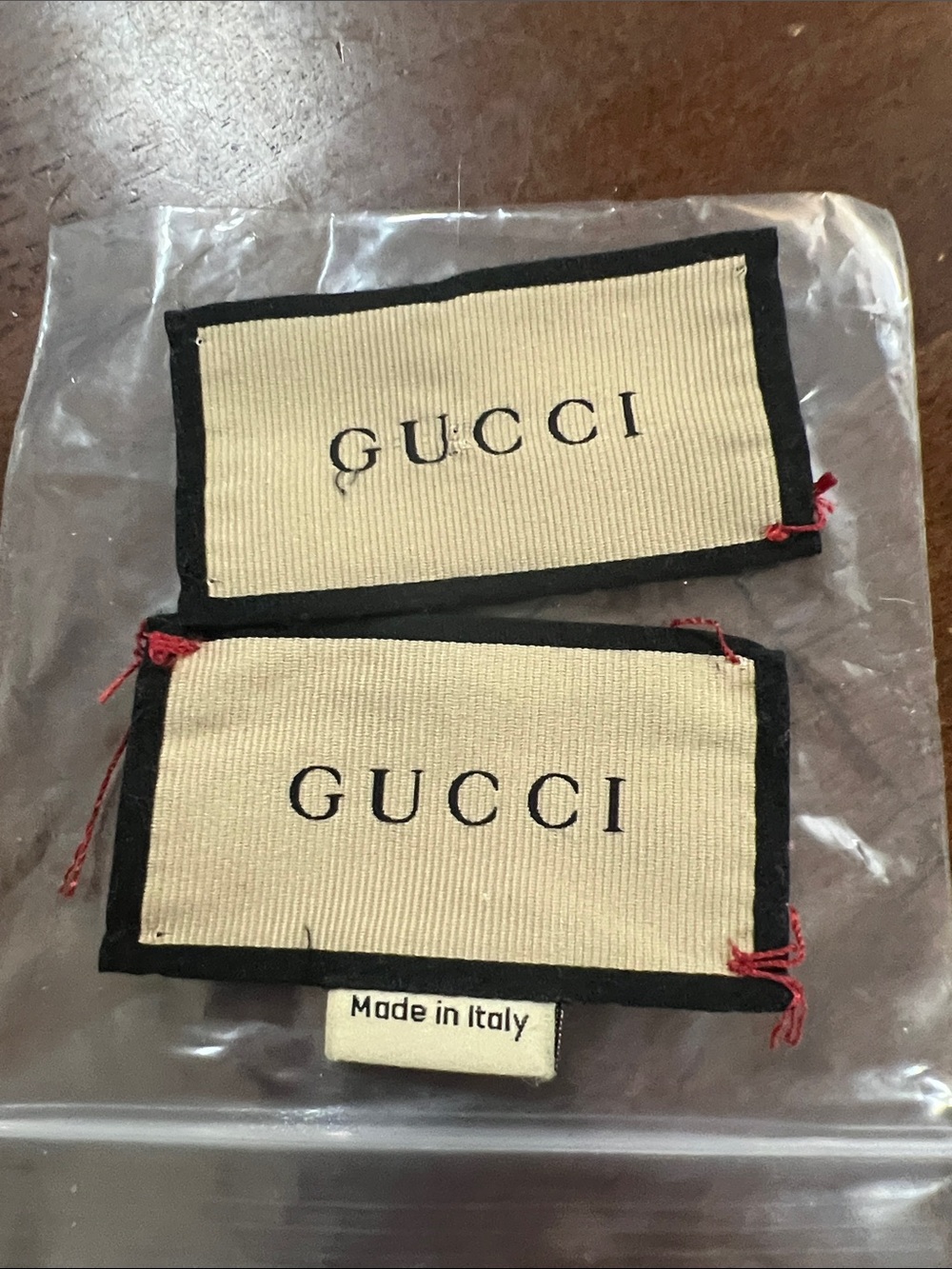 Gucci Beige and Black Fabric Logo Labels with Red Thread Accents (2)